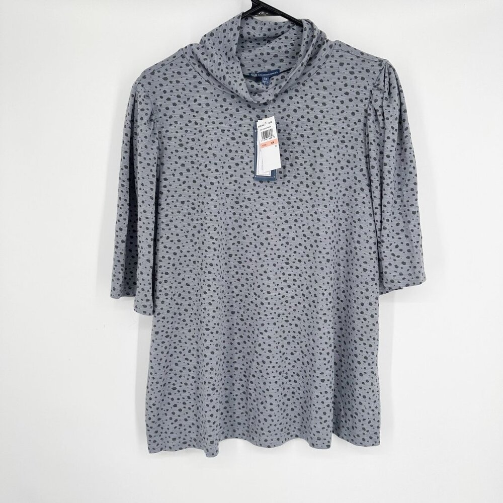 Democracy Blouse Gray Mock Turtle Neck Gray‎ with Black dots size 2X NWT